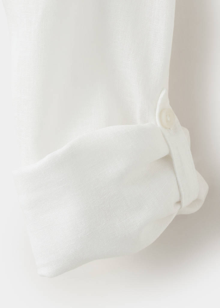 Linen mandarin collar shirt — White