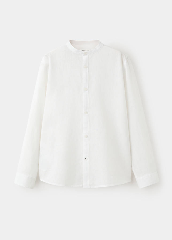 Linen mandarin collar shirt — White