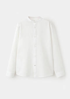 Linen mandarin collar shirt — White 3