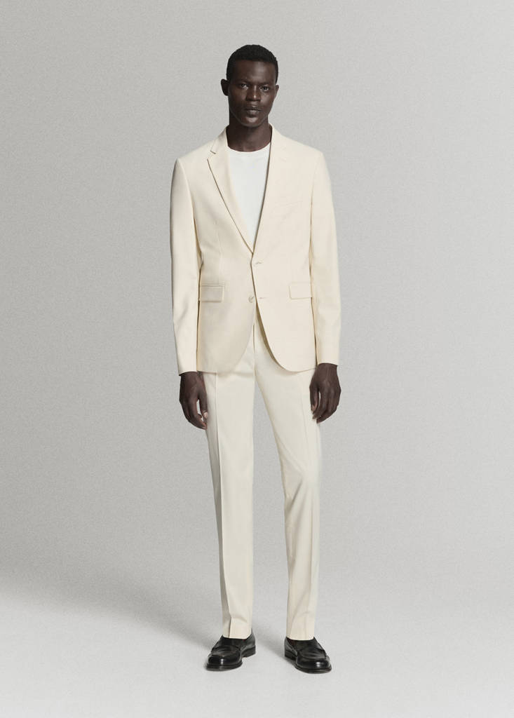 Stretch fabric super slim-fit suit trousers — Ecru