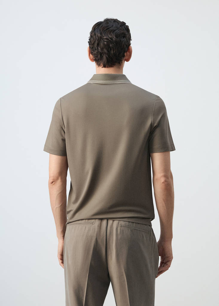 Slim fit polo with neck detail — Medium Brown