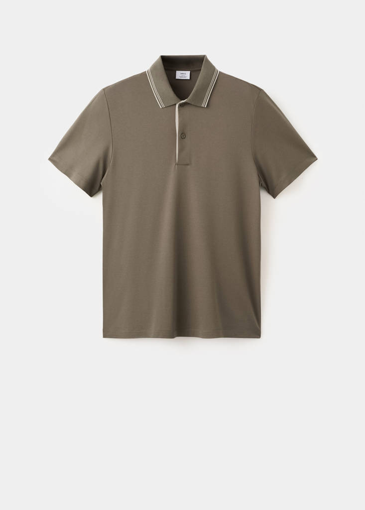 Slim fit polo with neck detail — Medium Brown