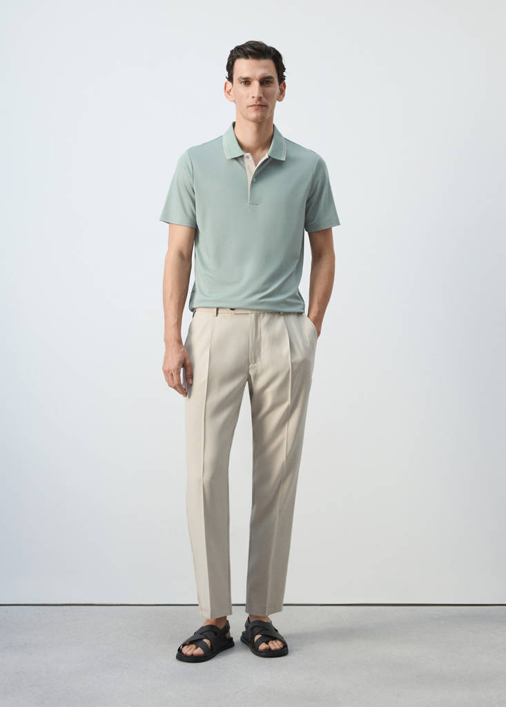 Slim fit polo with neck detail — Emerald Green