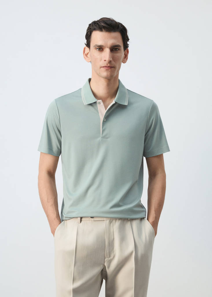 Slim fit polo with neck detail — Emerald Green