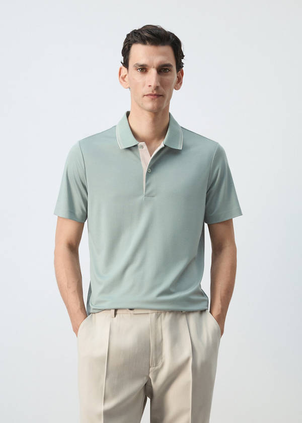 Slim fit polo with neck detail — Emerald Green