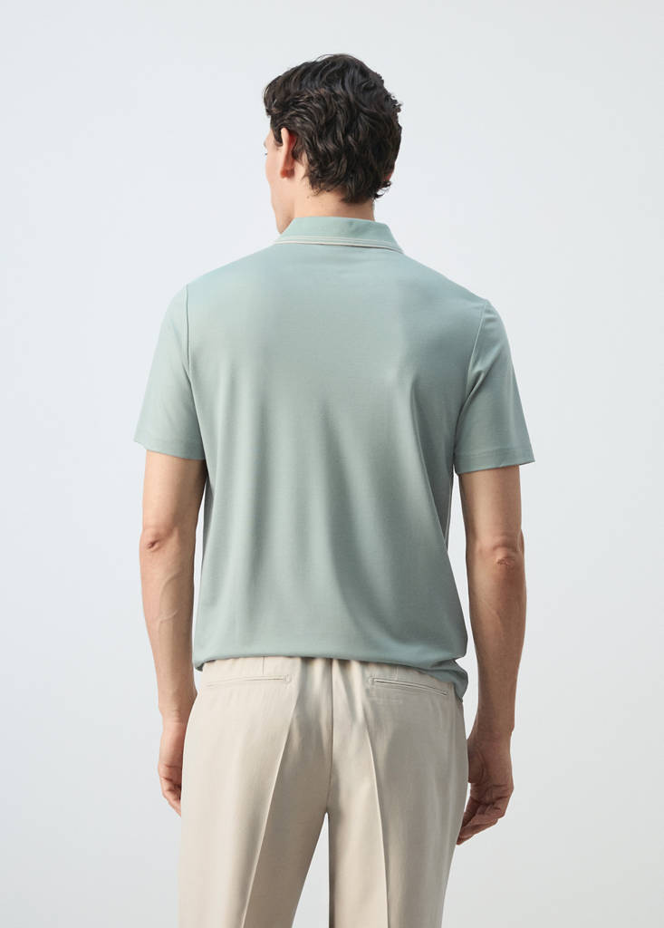 Slim fit polo with neck detail — Emerald Green