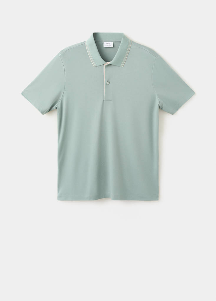 Slim fit polo with neck detail — Emerald Green