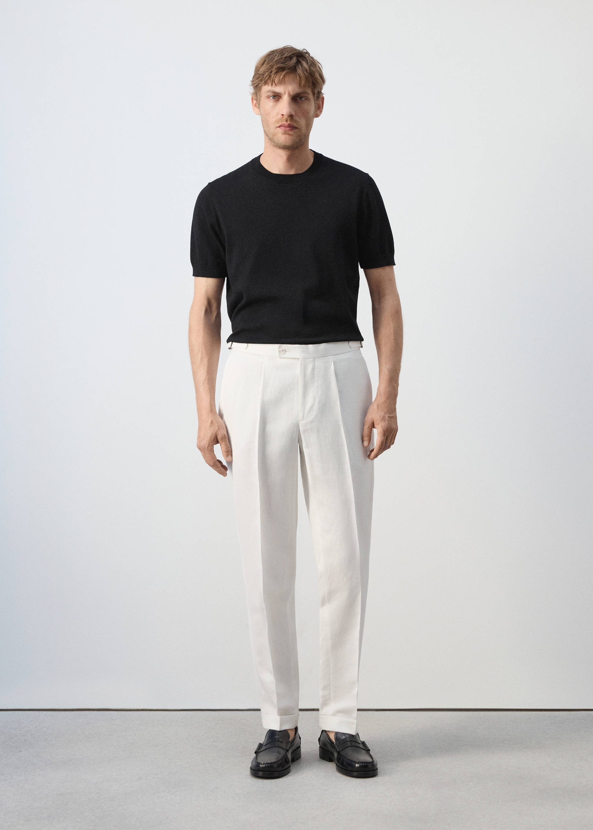 Linen blend pleat-front suit trousers - General plane