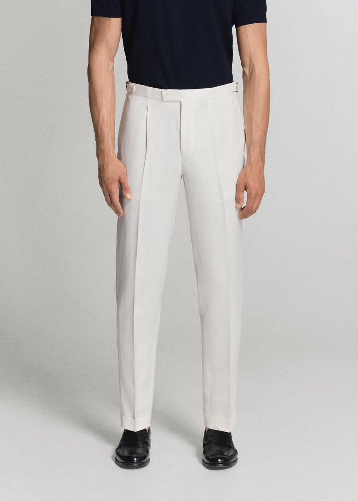 Linen-cotton blend trousers with adjustable drawstrings — White