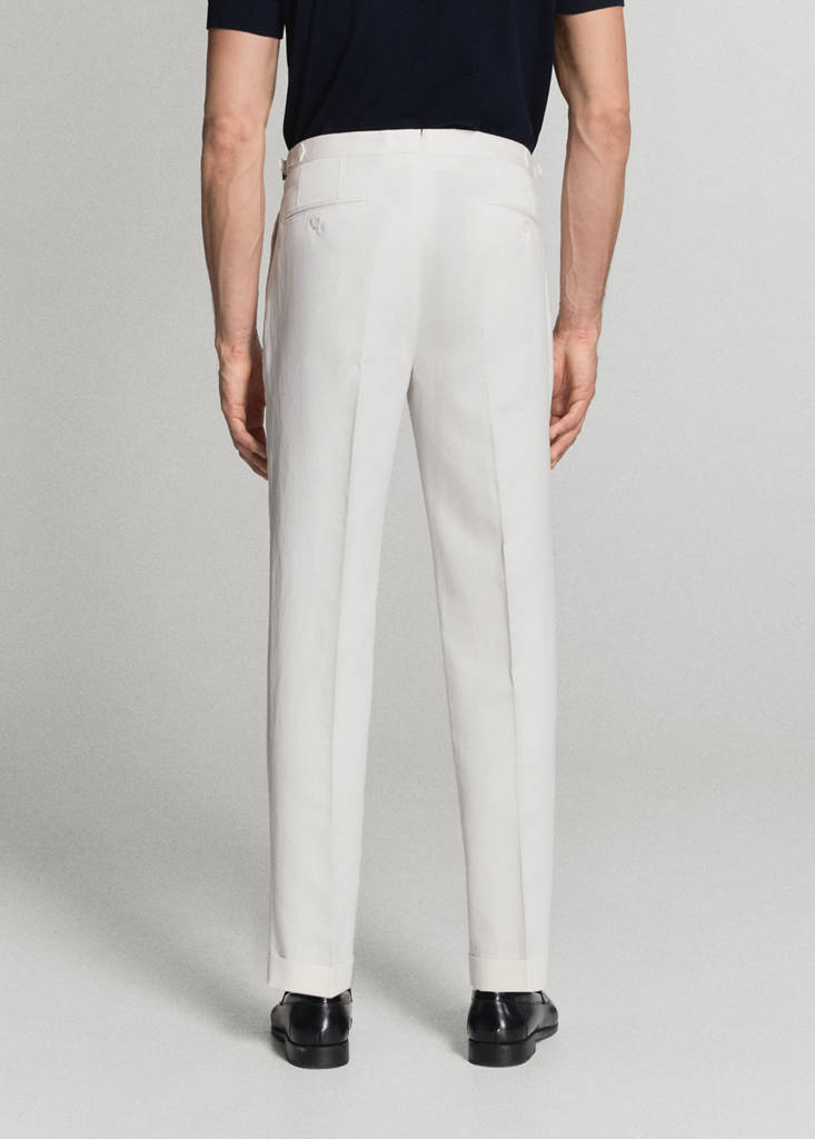 Linen-cotton blend trousers with adjustable drawstrings — White