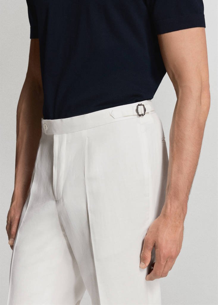 Linen-cotton blend trousers with adjustable drawstrings — White