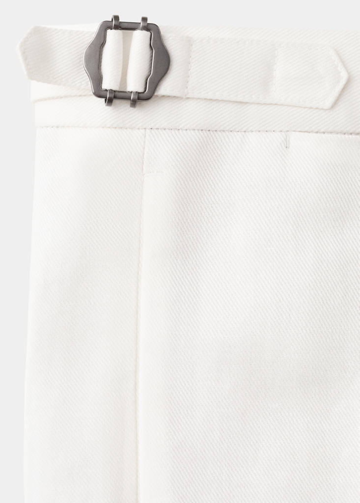 Linen-cotton blend trousers with adjustable drawstrings — White