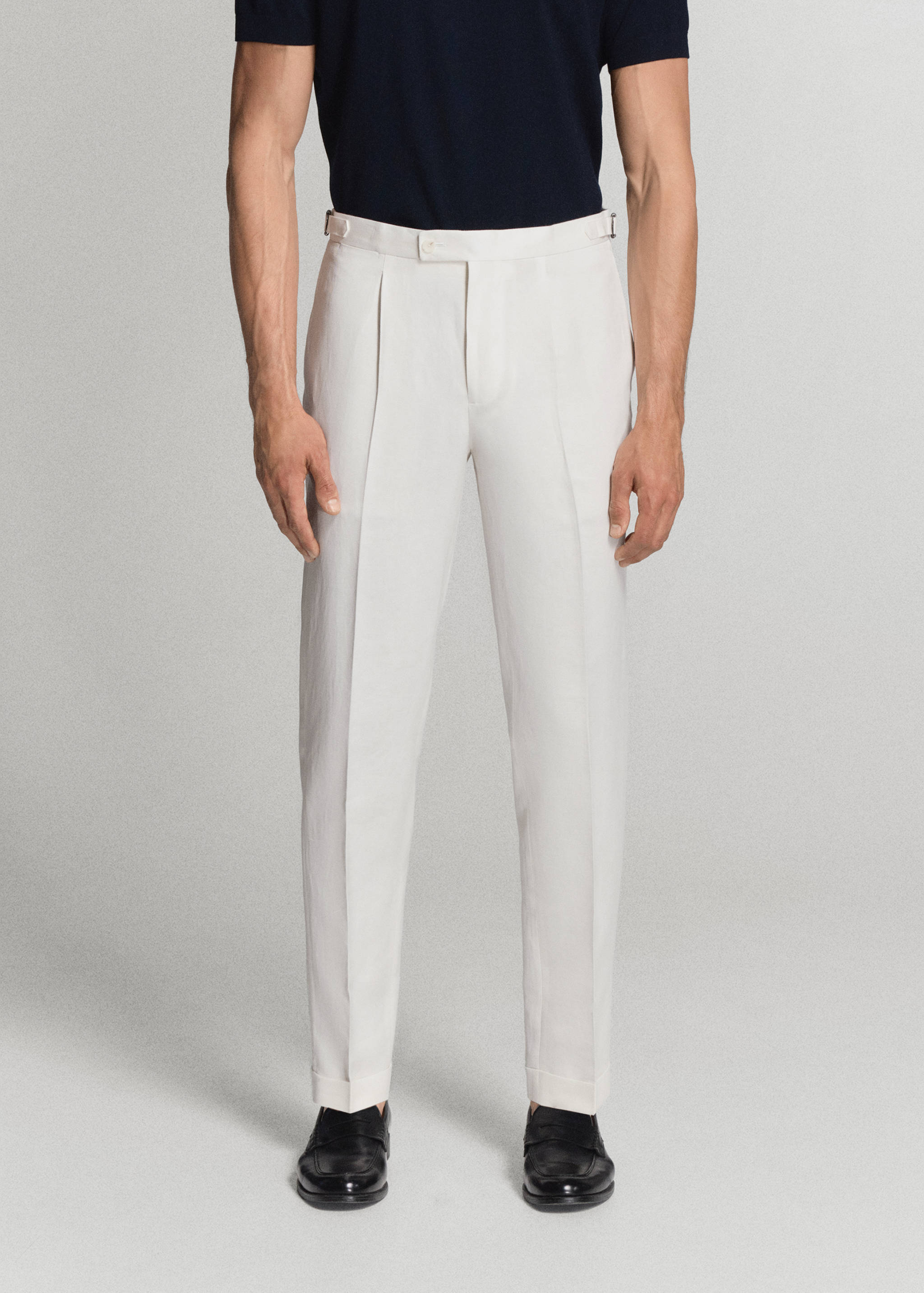 Pantalon en mélange lin-coton avec liens ajustables - Plan moyen