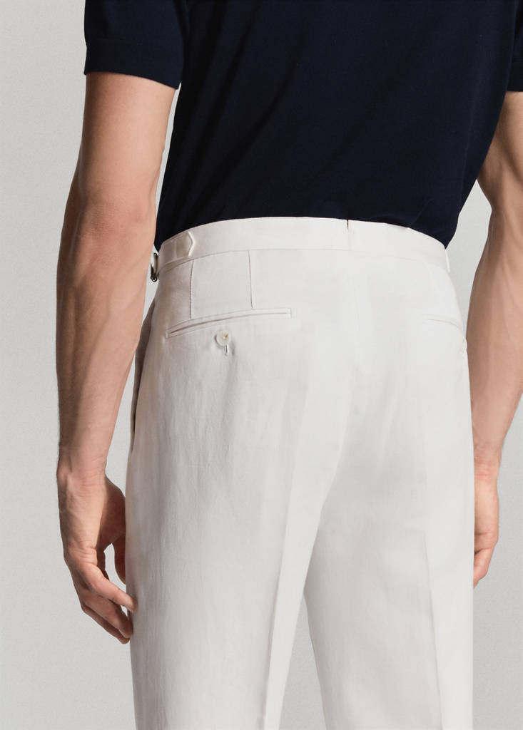 Linen-cotton blend trousers with adjustable drawstrings — White