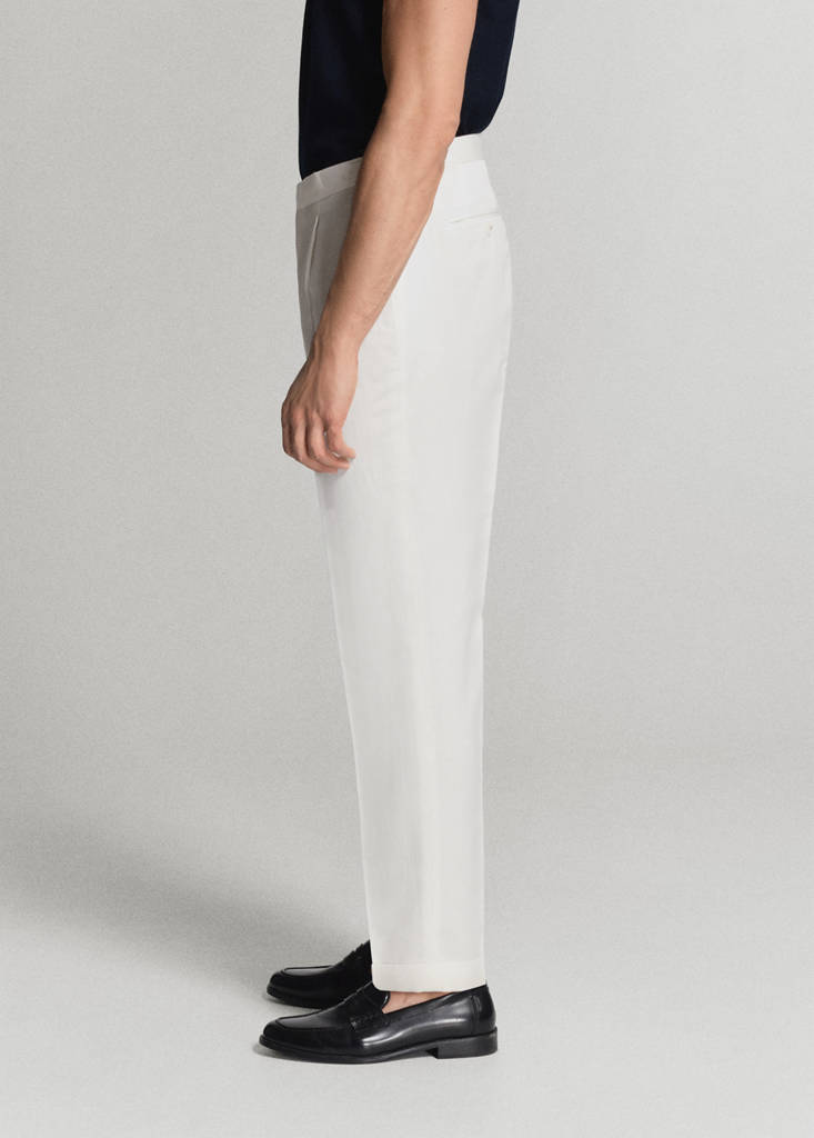 Linen-cotton blend trousers with adjustable drawstrings — White