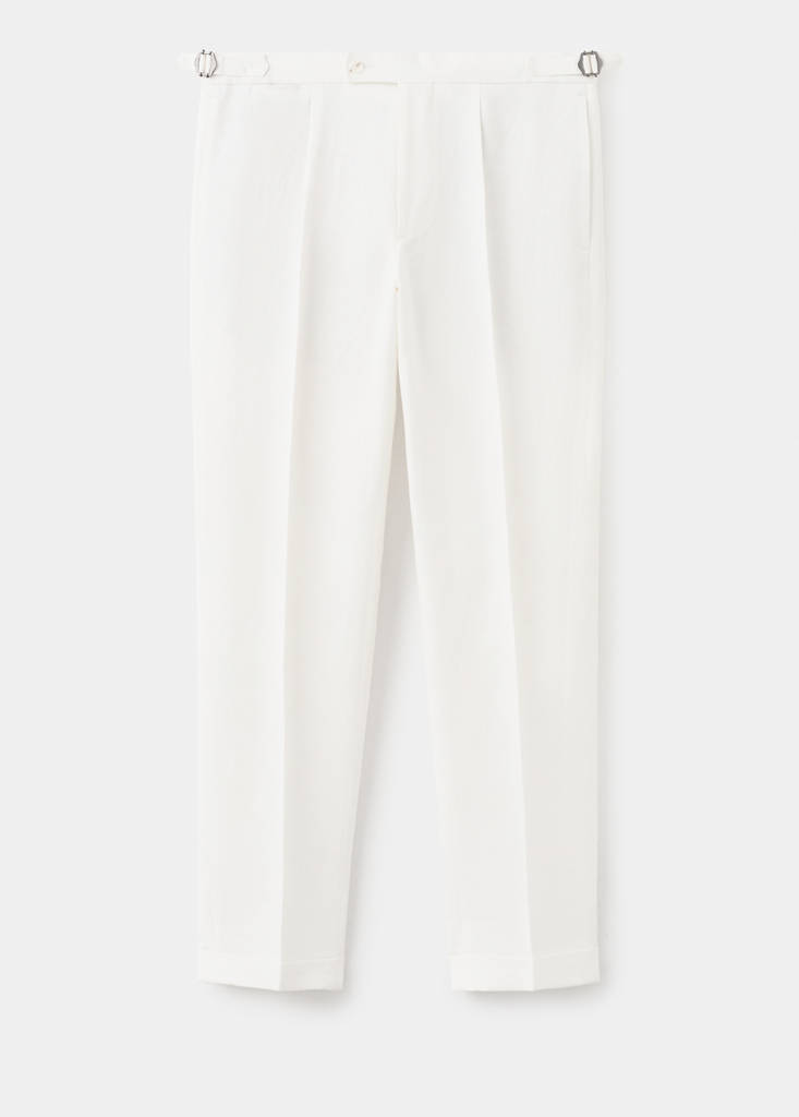 Linen-cotton blend trousers with adjustable drawstrings — White