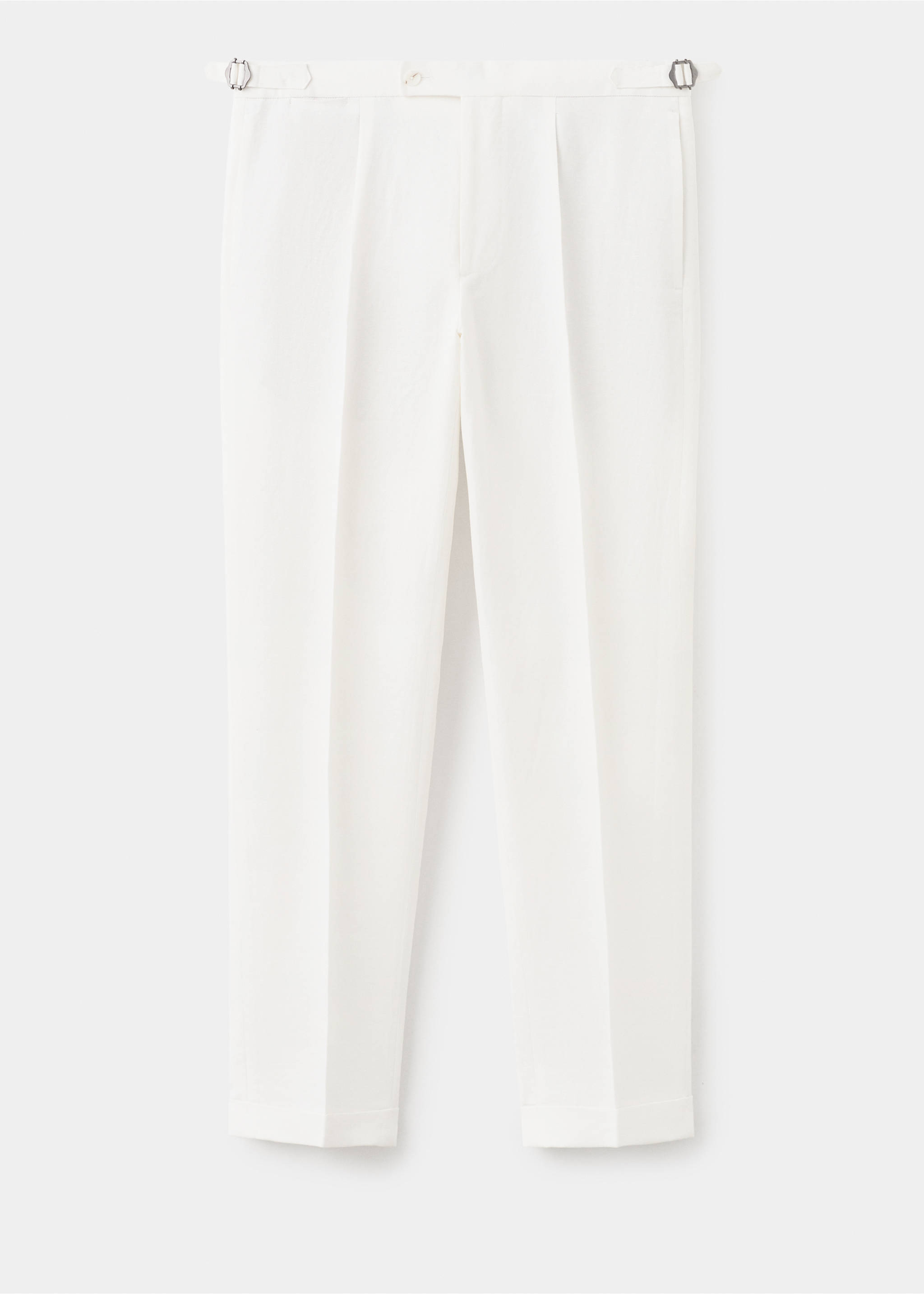 Pantalon de costume en mélange de lin à pinces - Article sans modèle, Blanc. Ref: 37031370-00.