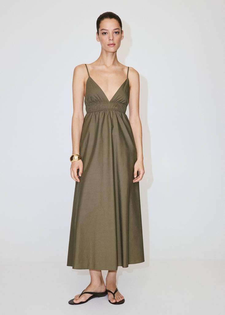 Lyocell dress with gathered V-neck — Green