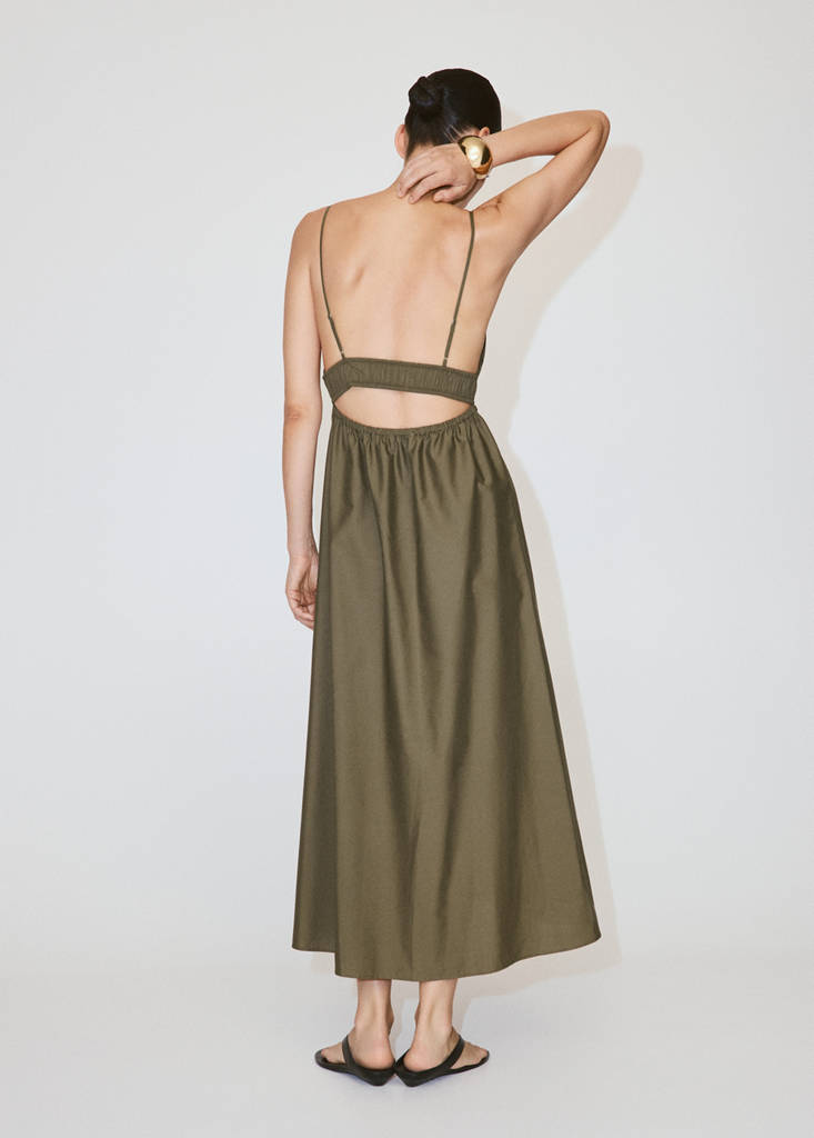 Lyocell dress with gathered V-neck — Green