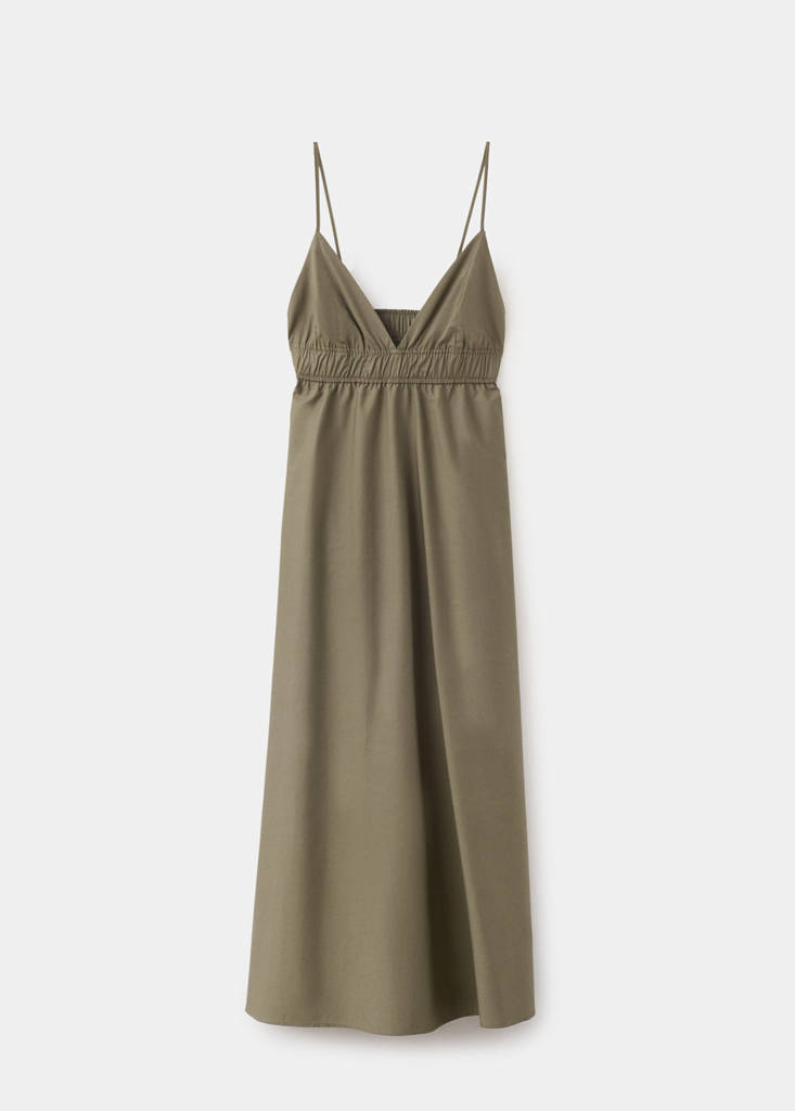 Lyocell dress with gathered V-neck — Green