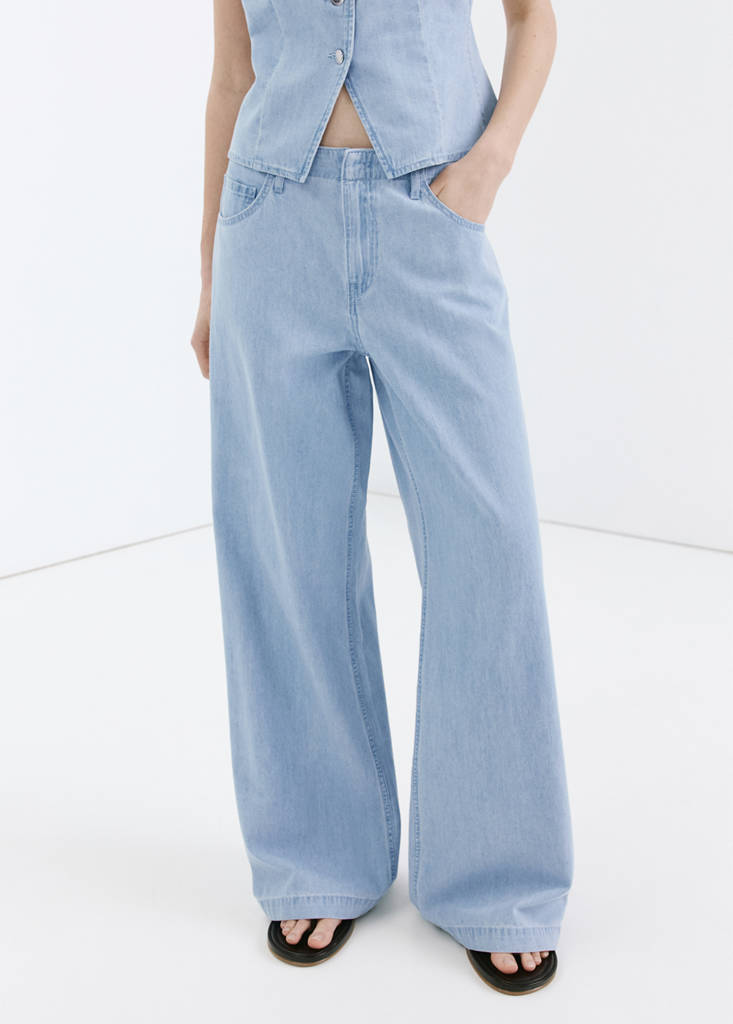 Wide leg mid-rise jeans — Light Blue