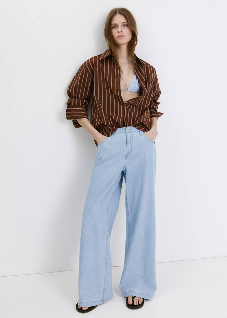 Wide leg mid-rise jeans — Light Blue