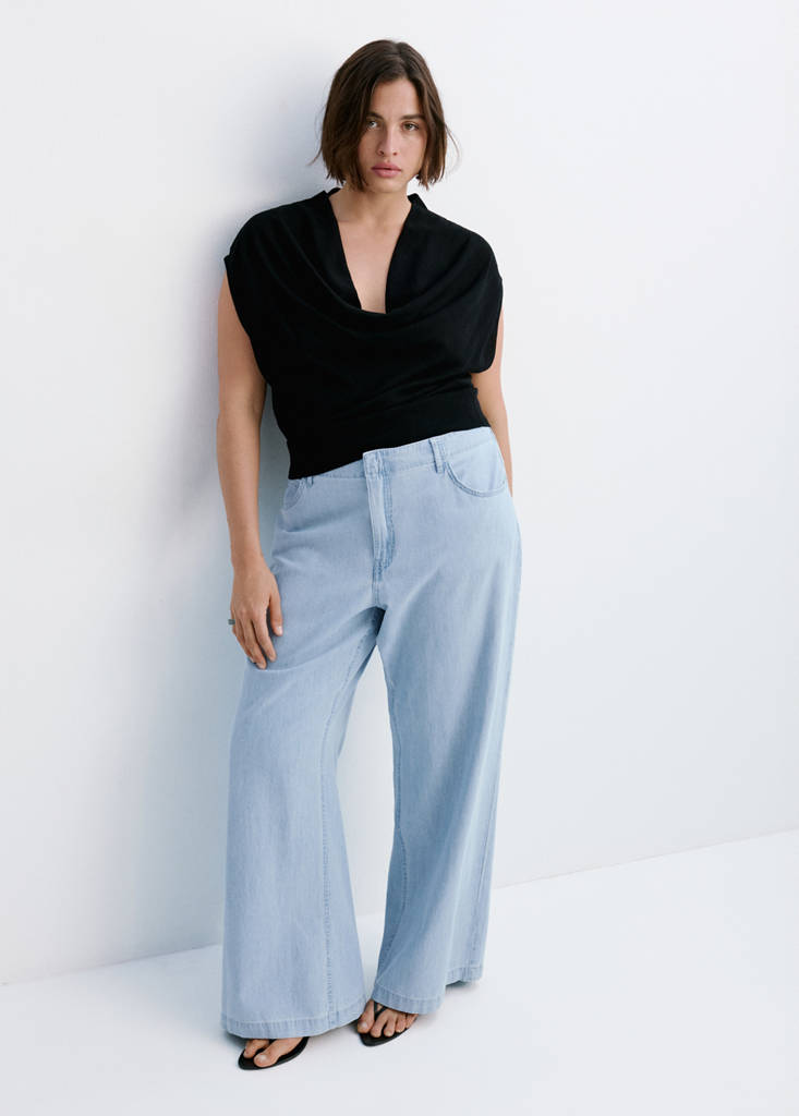 Wide leg mid-rise jeans — Light Blue