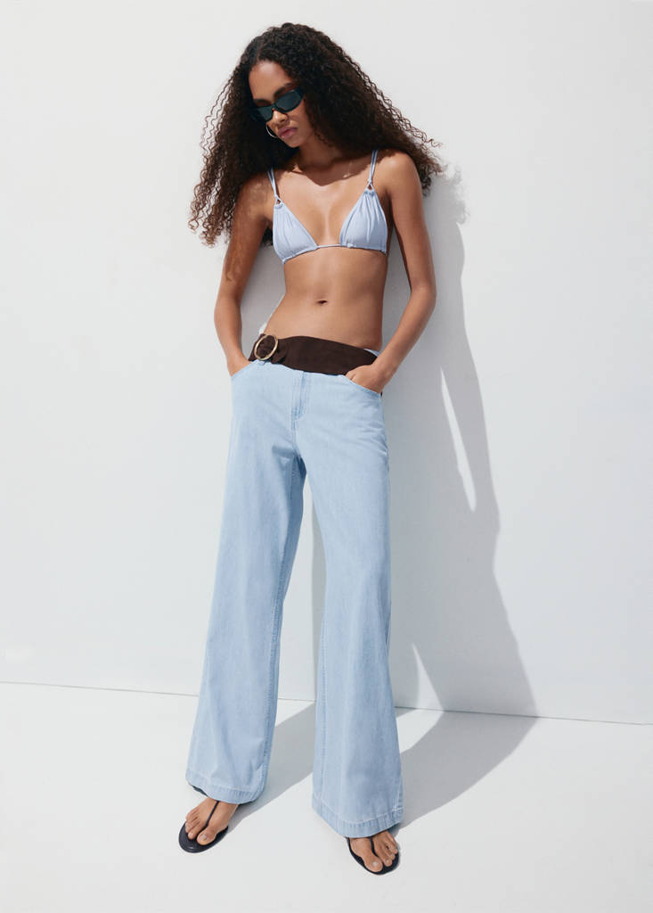 Wide leg mid-rise jeans — Light Blue