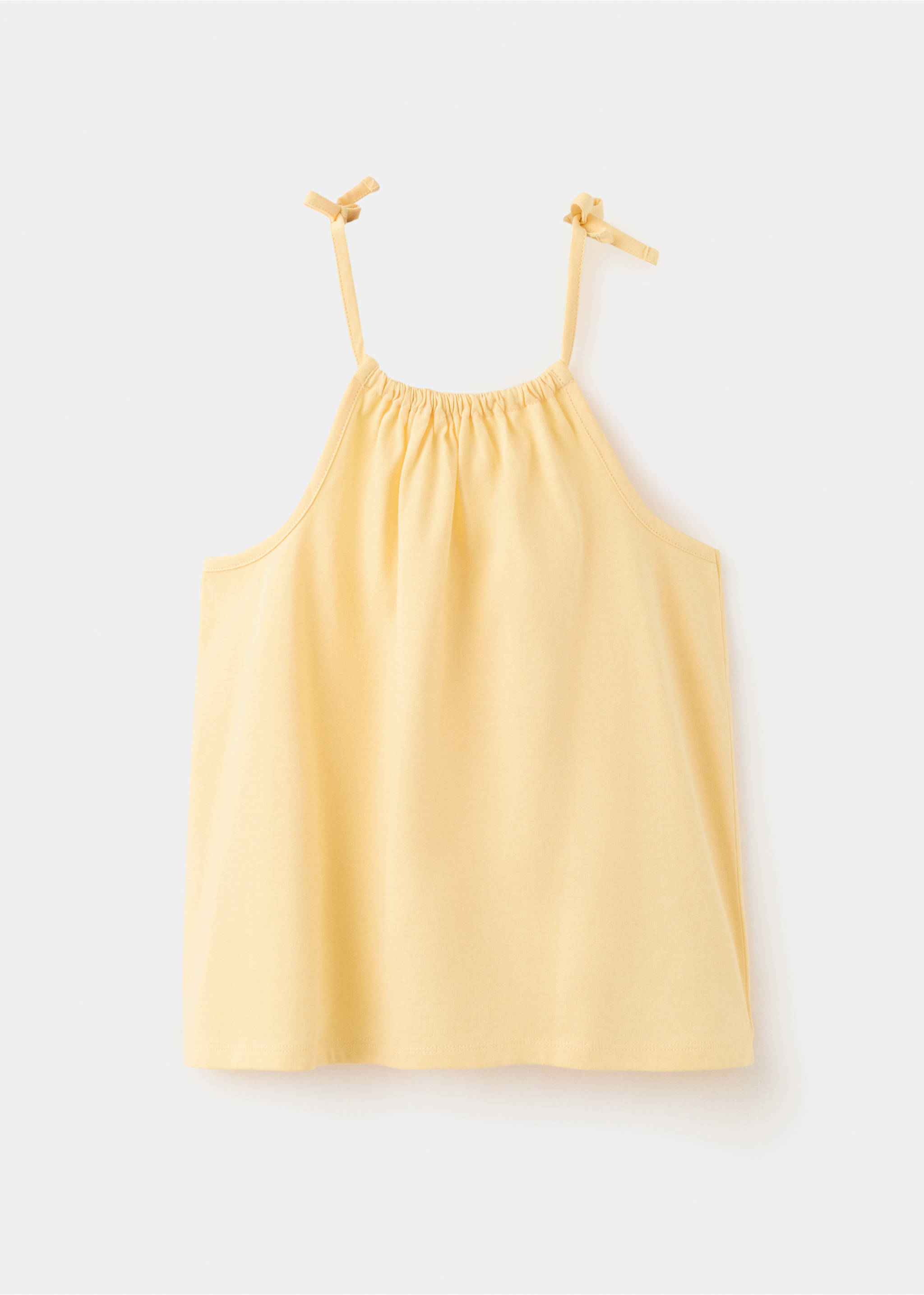 Cotton T-shirt with tie details - Reverse of the article, Pastel Yellow. Ref: 37031381-00.