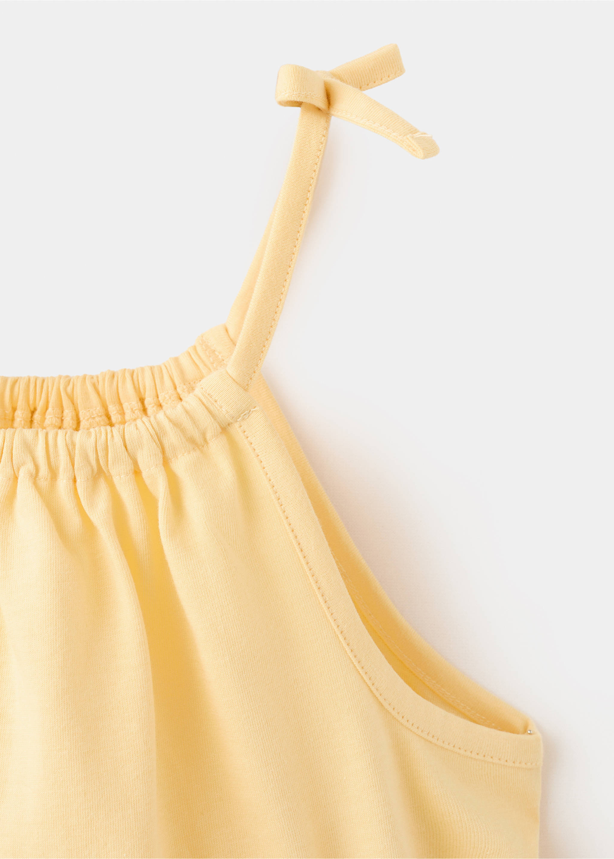 Cotton T-shirt with tie details - Details of the article 8, Pastel Yellow. Ref: 37031381-00.