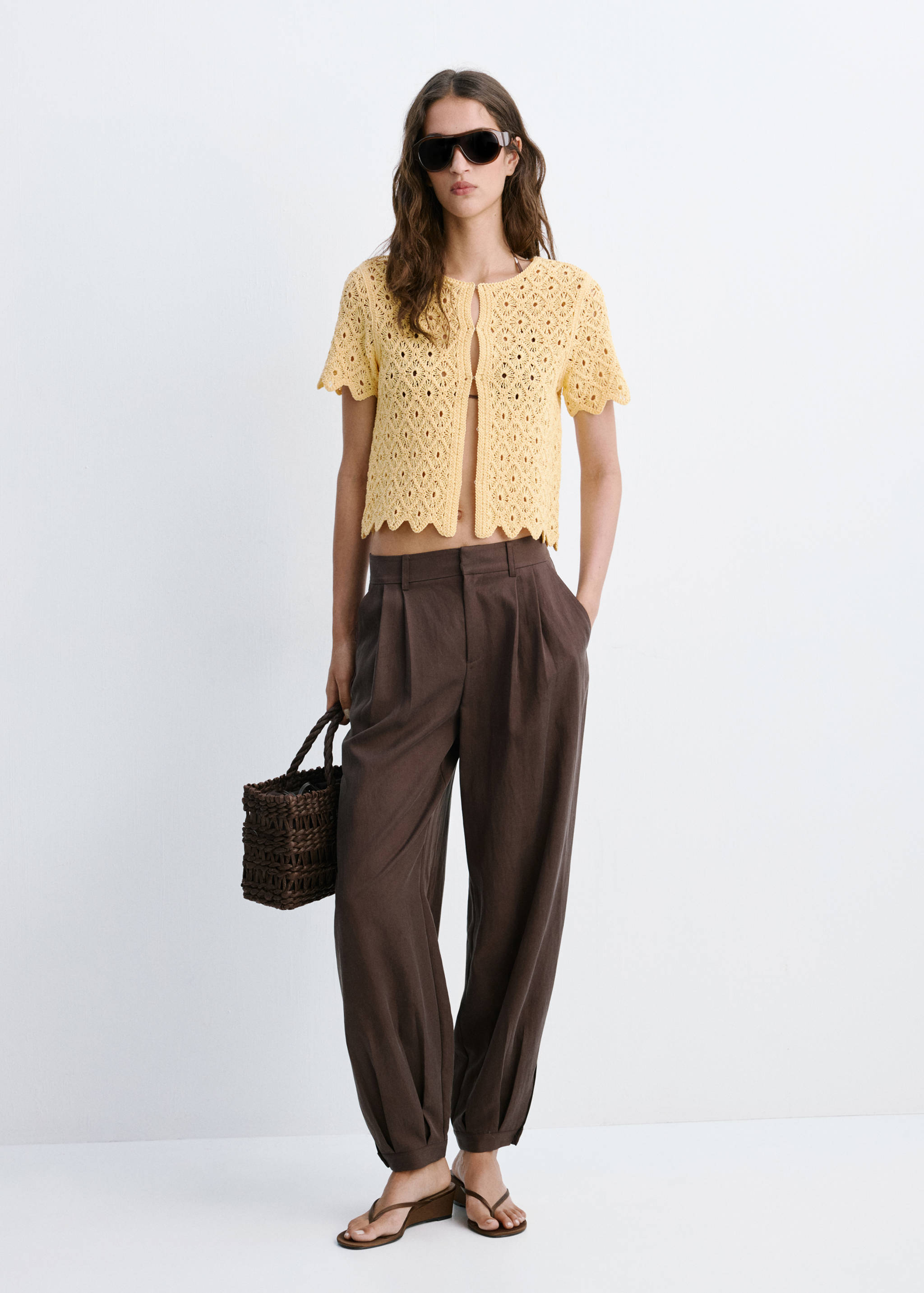 Openwork knit cardigan with scalloped edge - رؤية عامة