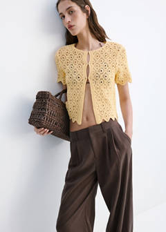 Scalloped openwork knit cardigan — Pastel Yellow 1