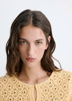 Scalloped openwork knit cardigan — Pastel Yellow 4