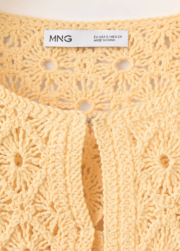 Scalloped openwork knit cardigan — Pastel Yellow