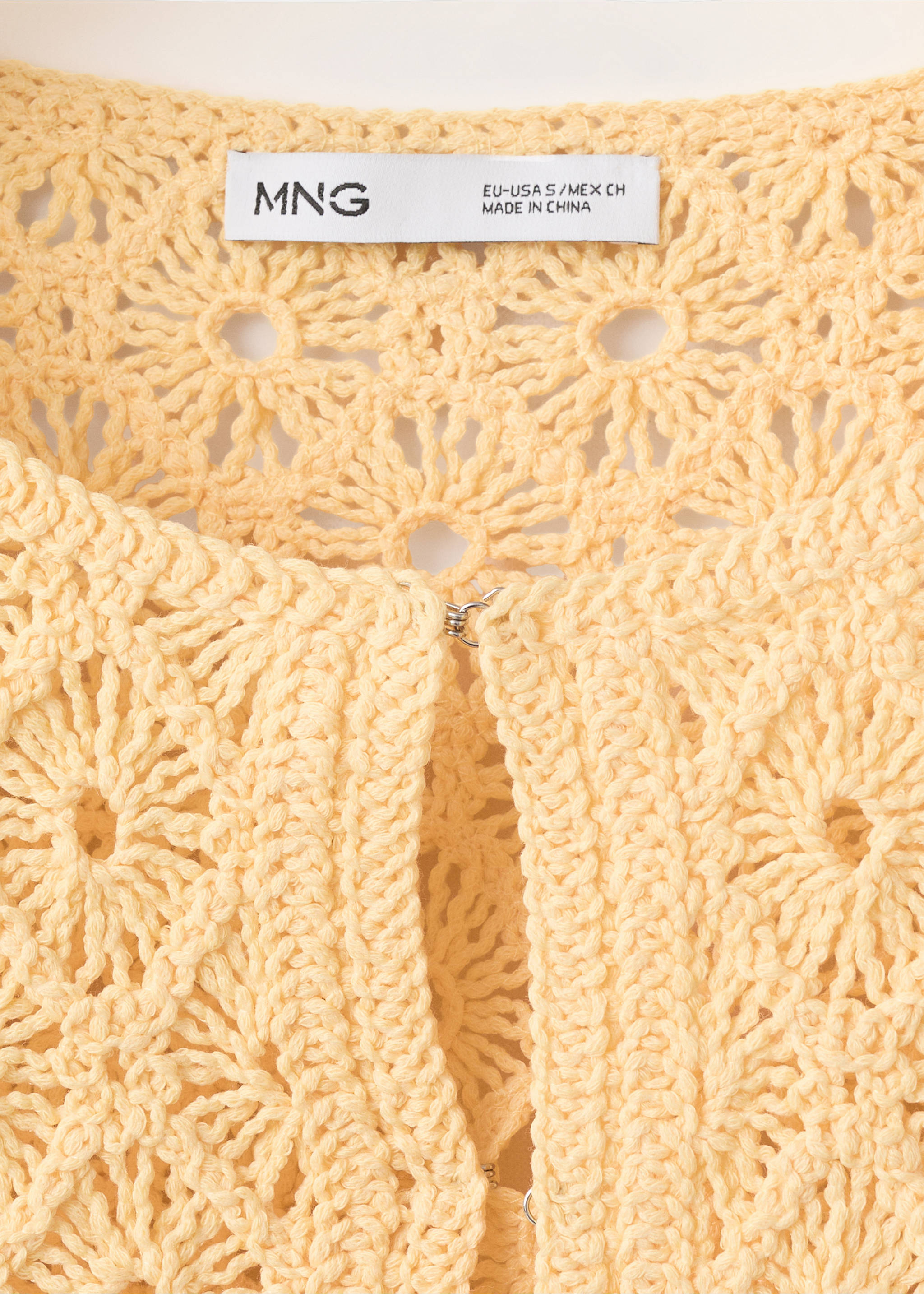 Openwork knit cardigan with scalloped edge - تفاصيل المنتج 8, أصفر خفيف. Ref: 37031385-00.
