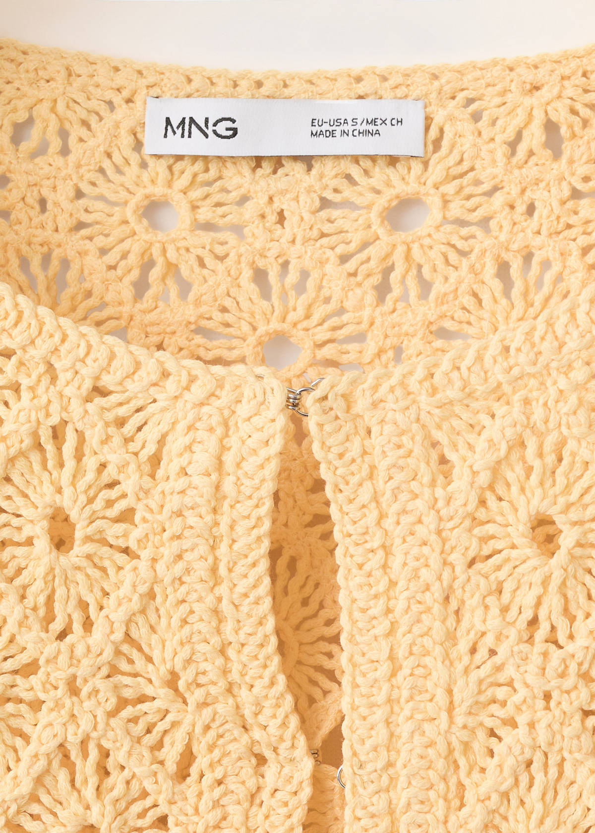 Scalloped openwork knit cardigan — Pastel Yellow