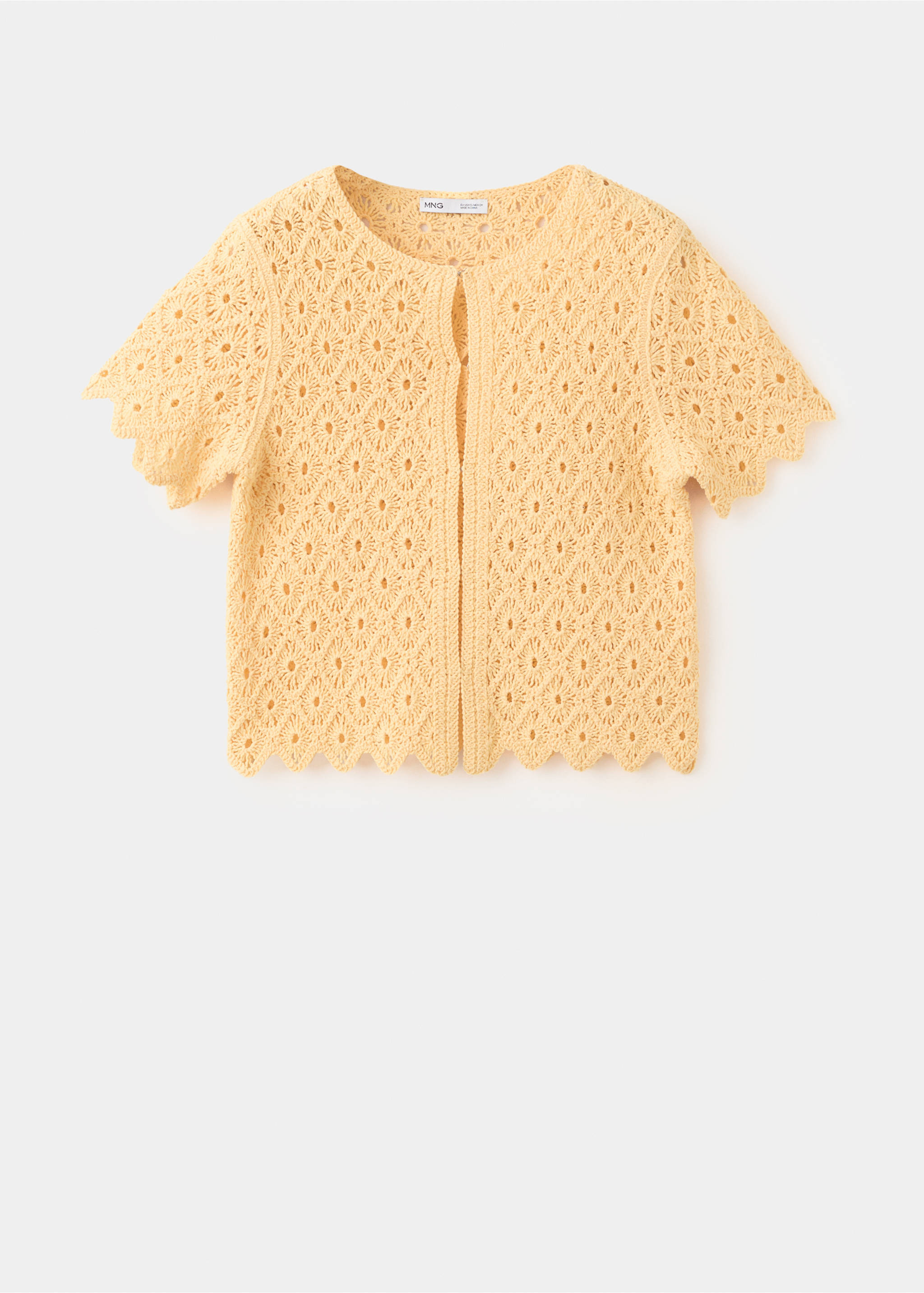 Openwork knit cardigan with scalloped edge - منتج دون نموذج, أصفر خفيف. Ref: 37031385-00.