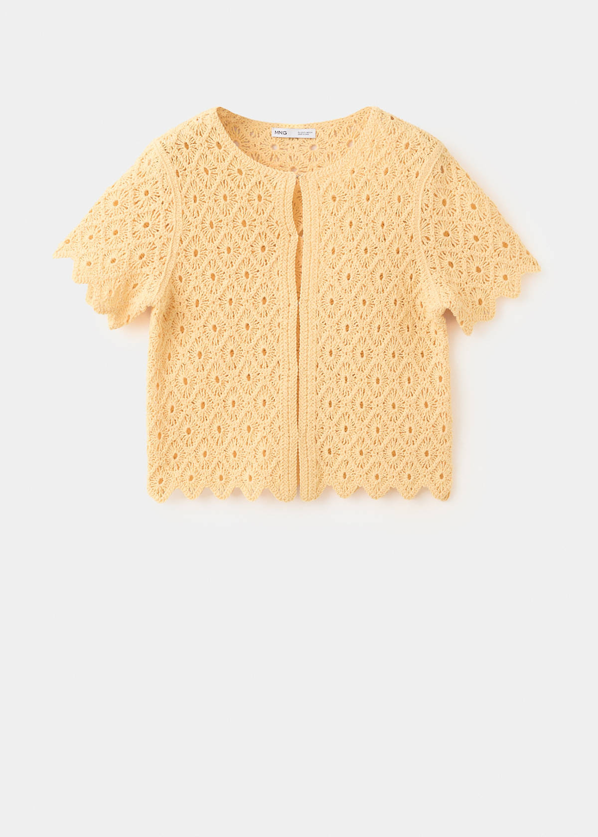 Scalloped openwork knit cardigan — Pastel Yellow