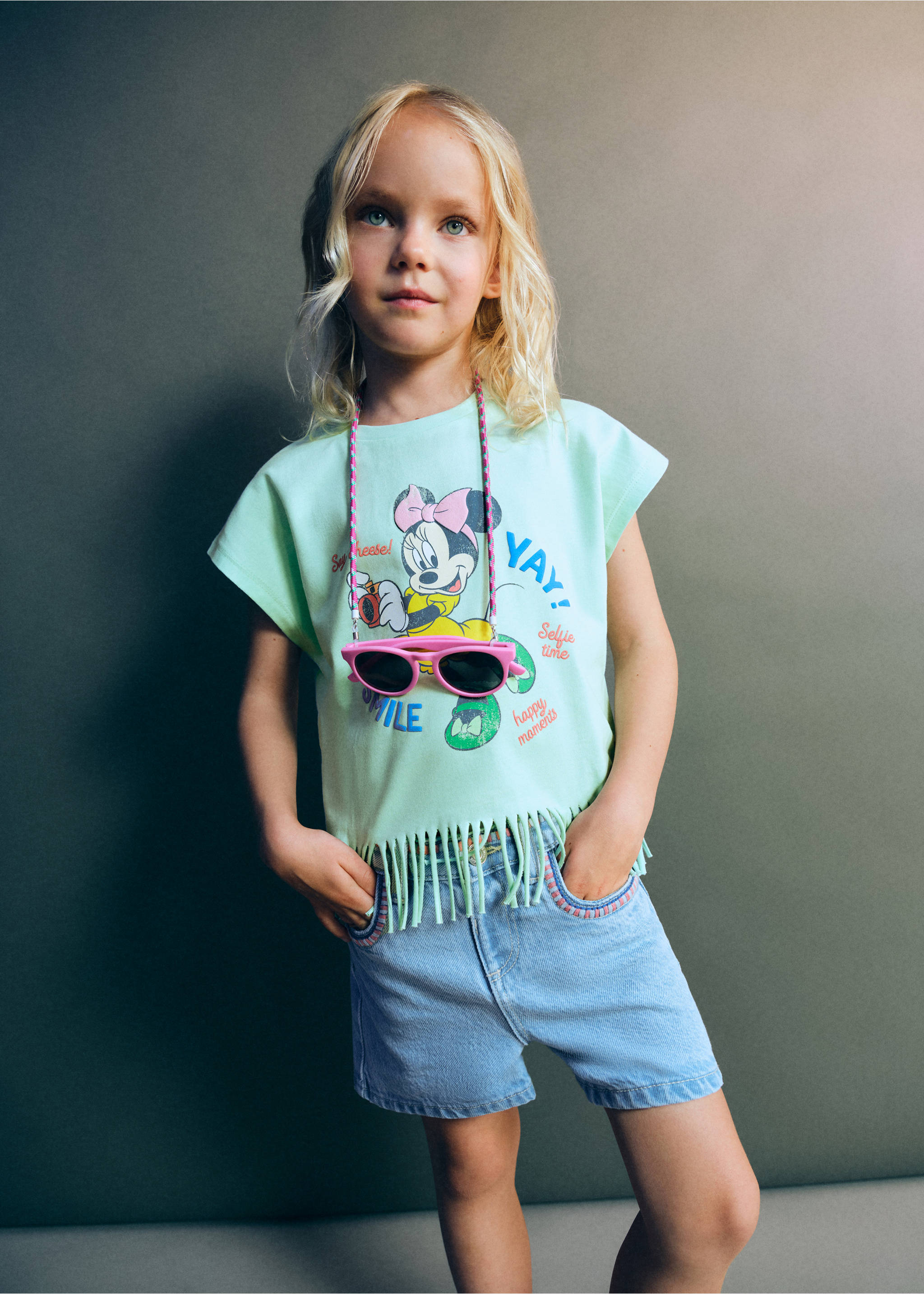Minnie Mouse fringed T-shirt - Medium plane, Pastel Green. Ref: 37031386-00.