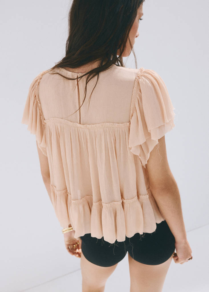 Ruffled embroidered blouse — Pink