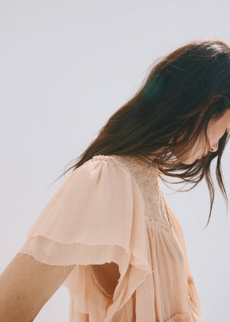 Ruffled embroidered blouse — Pink