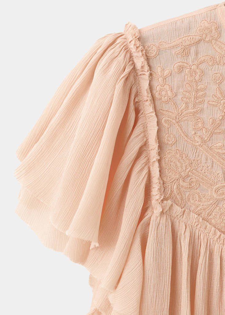 Ruffled embroidered blouse — Pink