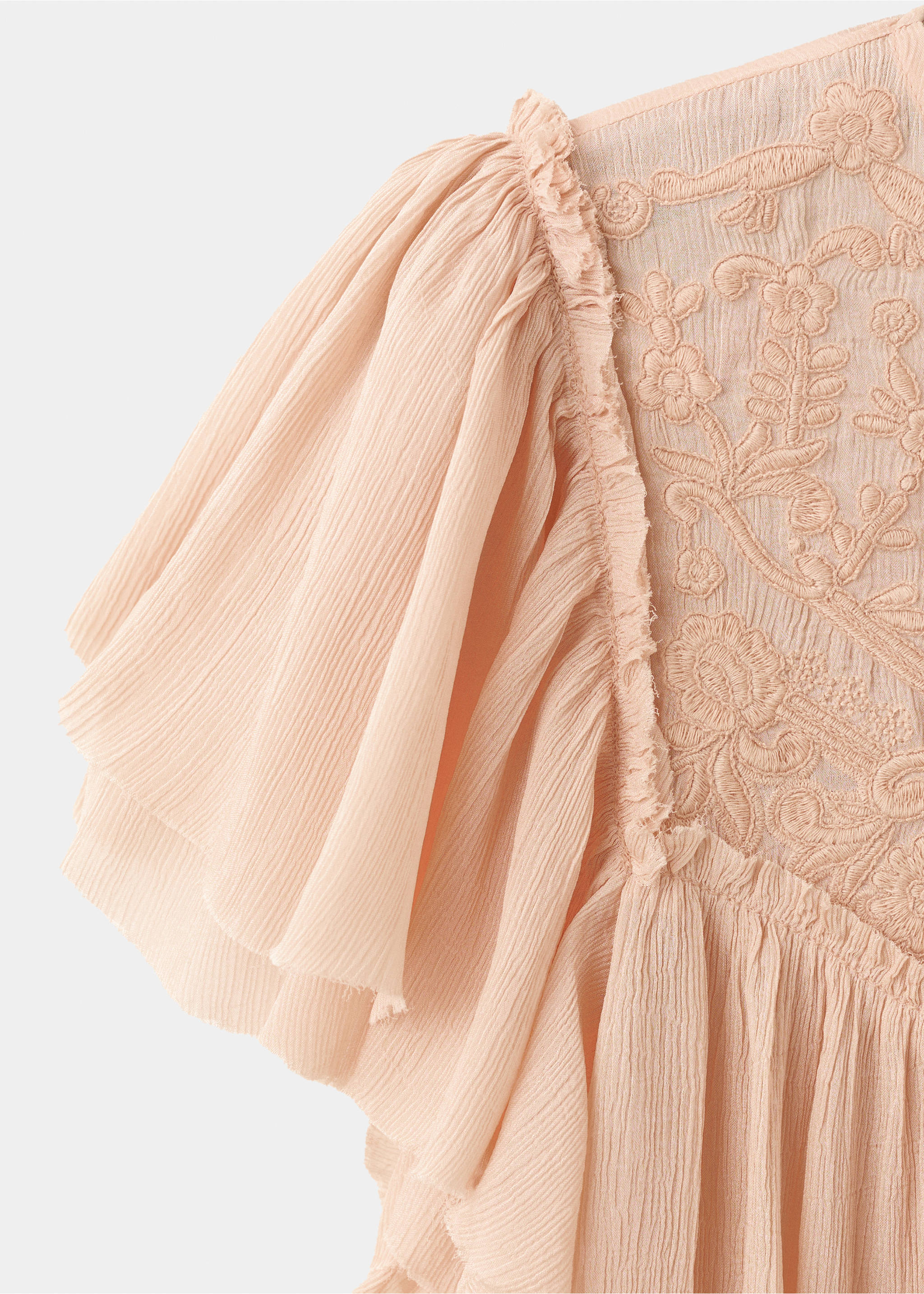 Ruffled embroidered blouse - Details of the article 8, Pink. Ref: 37031389-00.