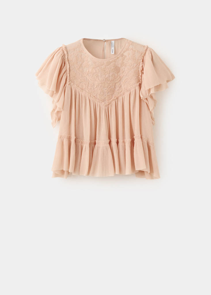 Ruffled embroidered blouse — Pink