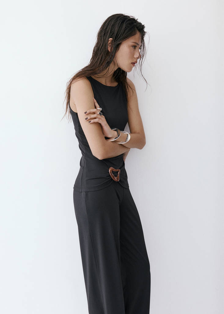 Jumpsuit with resin appliqué — Black