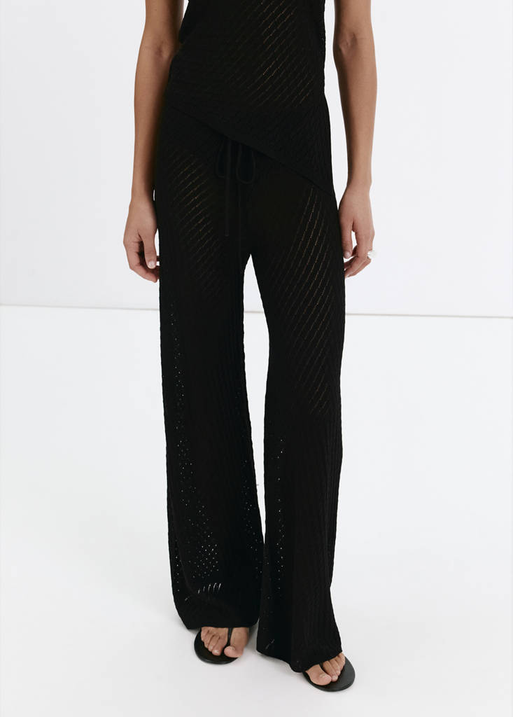 Straight-fit openwork knitted trousers — Black