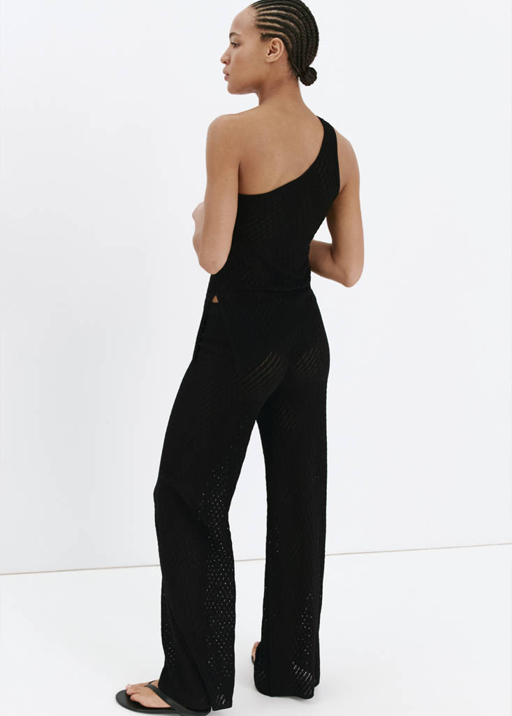 Straight-fit openwork knitted trousers — Black