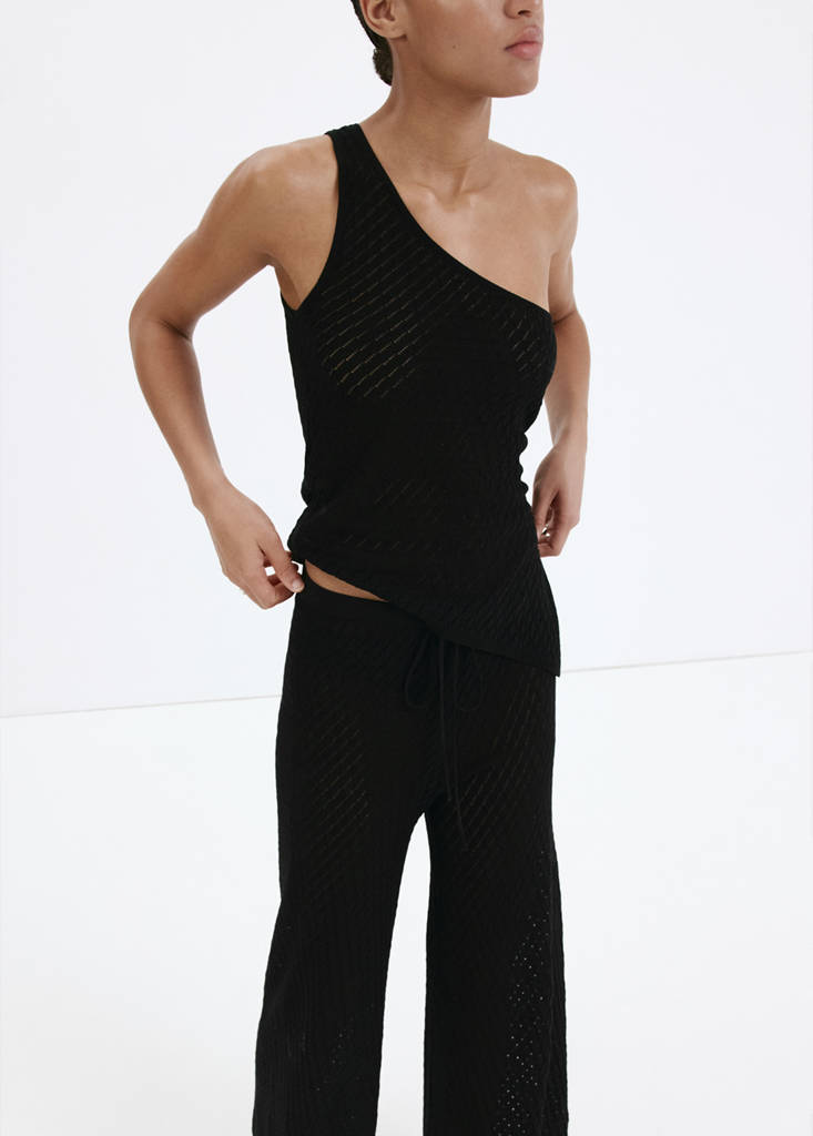 Straight-fit openwork knitted trousers — Black