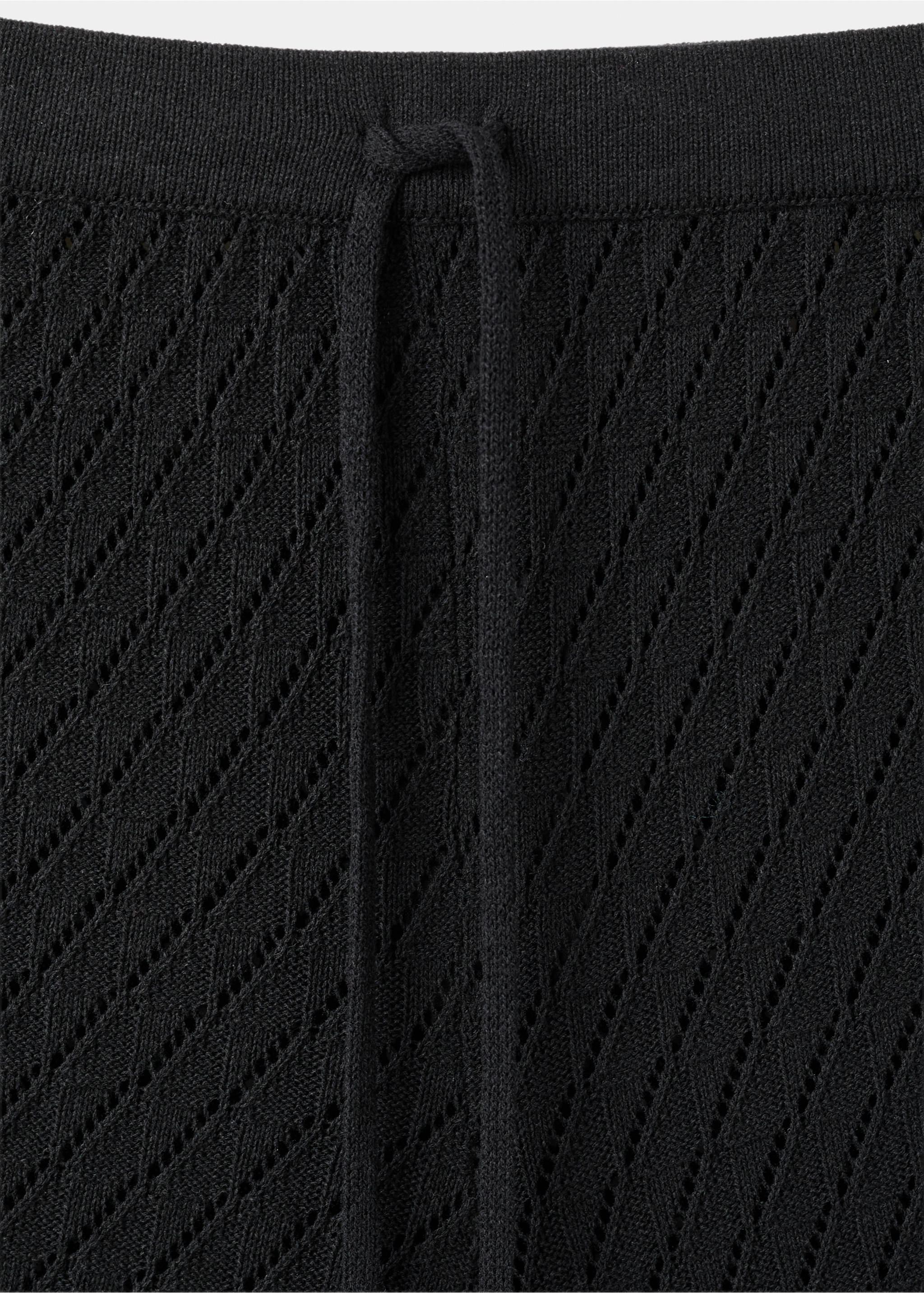 Straight-fit openwork knitted trousers - Details of the article 8, Black. Ref: 37031391-00.