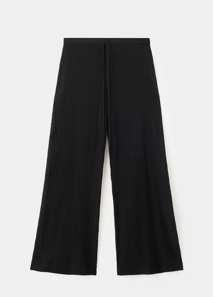 Straight-fit openwork knitted trousers — Black